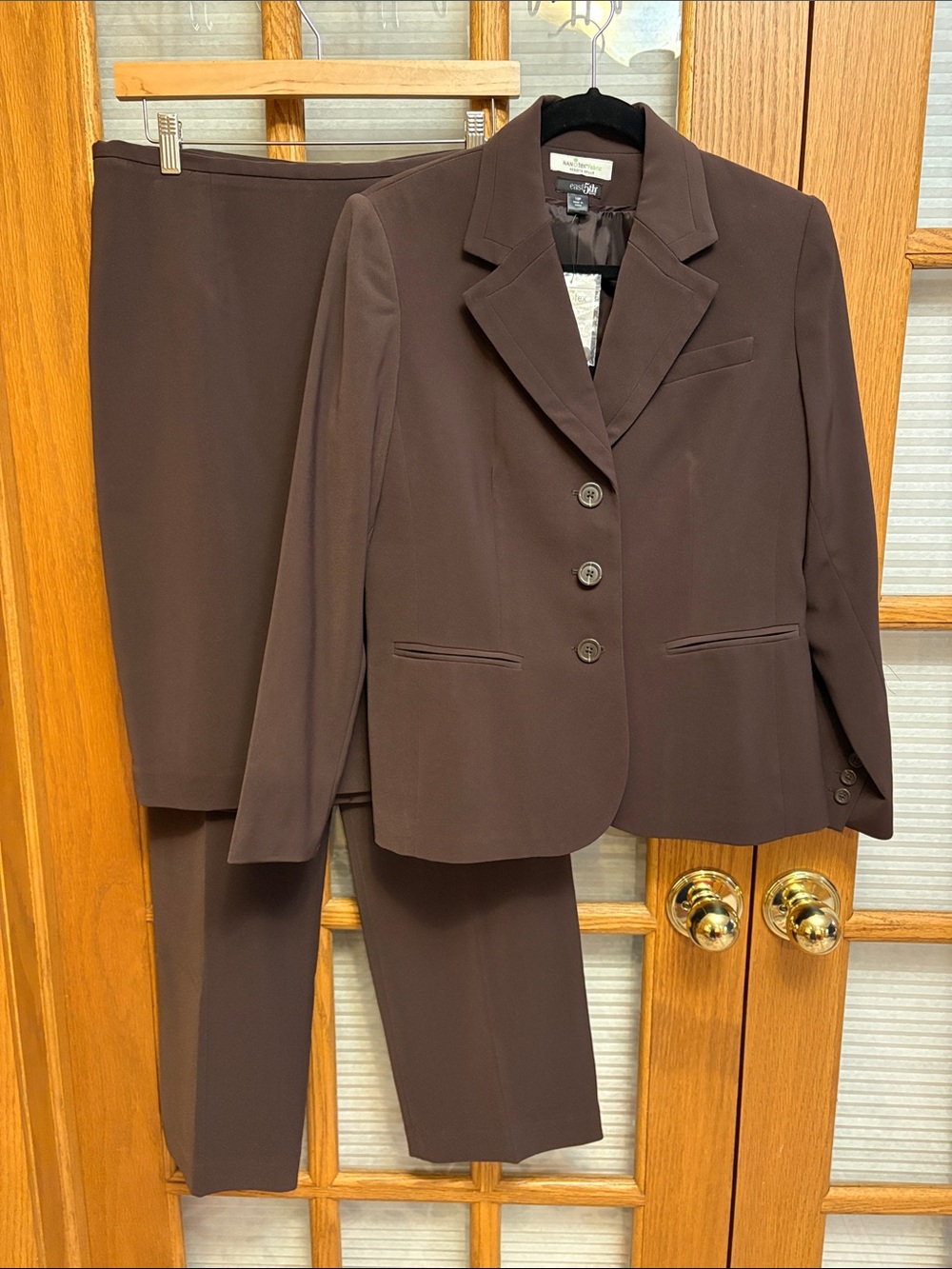 NWT/EUC East 5th Blazer Jacket with Skirt and Slacks Nanotex- Brown